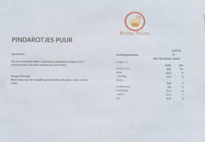 ingrediënten en voedingswaarde pinda rotsjes PUUR